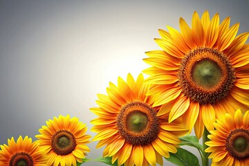 Obraz premium A modern and sleek sunflower design with large, bold sunflowers in a gradient of yellow and orange hues against a clean white or gray background, design element, bright