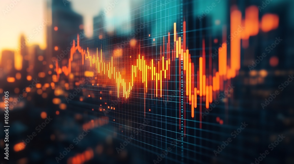 Poster urban skyscrapers as backdrop for dynamic stock market graphs : generative ai