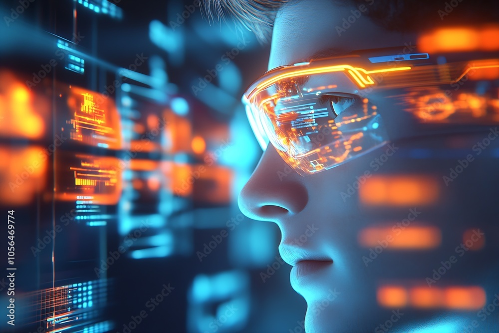 Fototapete futuristic cyberpunk ai vision with data stream reflections : generative ai