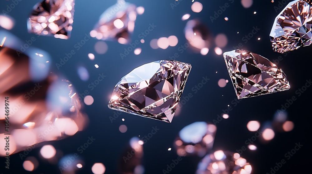 Poster Luxurious diamonds reflecting light against a dark and dreamy background : Generative AI