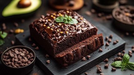 Fudgy Chocolate Avocado Brownies with Rich Chocolate Chips and Fresh Avocado Halves