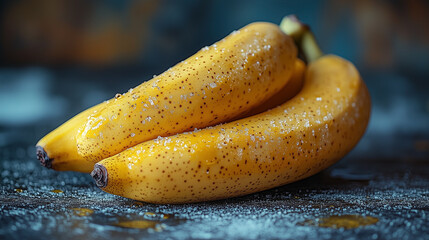 Three Ripe Spotted Bananas on a Rustic Surface, Perfect for Baking or Snacking