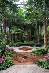 Fototapeta premium Greenery setup arranged in a geometric pattern