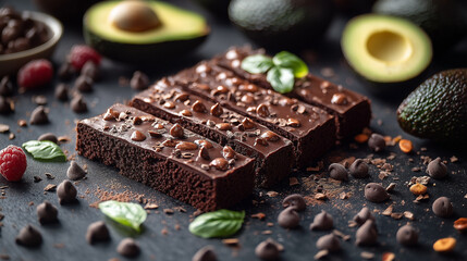 Fudgy Chocolate Avocado Brownies with Rich Chocolate Chips and Fresh Avocado Halves