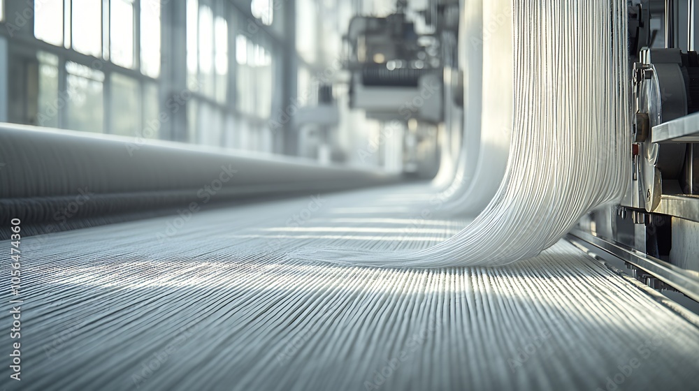 Aufkleber advanced textile manufacturing process in modern industrial factory setting : generative ai