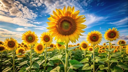 Obraz premium A stunning arrangement of sunflowers standing tall in a field on a warm sunny day, bright colors, flowers