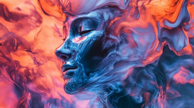 Abstract digital art of a woman's face with flowing lines and vivid colors.