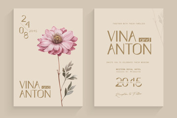 Aesthetic Wedding Invitation with Pink Flower Watercolor