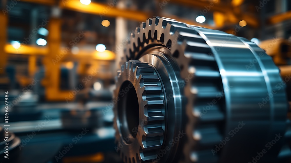 Aufkleber detail of large gear mechanism in industrial workshop environment : generative ai