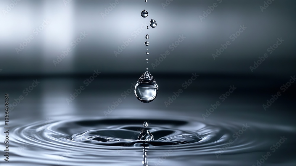 Aufkleber Creative Close Up of a Single Water Drop Falling into Rippling Surface Captured in Perfect Clarity : Generative AI