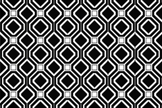 Classic geometric black and white wallpaper pattern featuring interlocking hexagons in a repeating grid, black and white, design, geometric, abstract, hexagon
