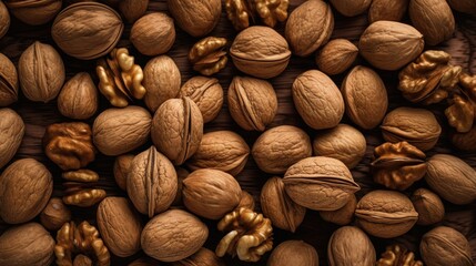 Close-up of Walnuts on Wooden Background