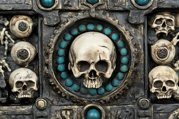 Ornate Skull and Eye Decor on a Dark Background.