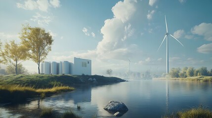 Fototapeta premium Modern Wind Turbine Power Station 3D Illustration