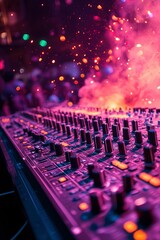 Fototapeta premium Close-up of a Soundboard with Pink and Orange Lights