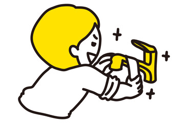 蛇口をピカピカに磨いて、笑顔になっている女性（2色）