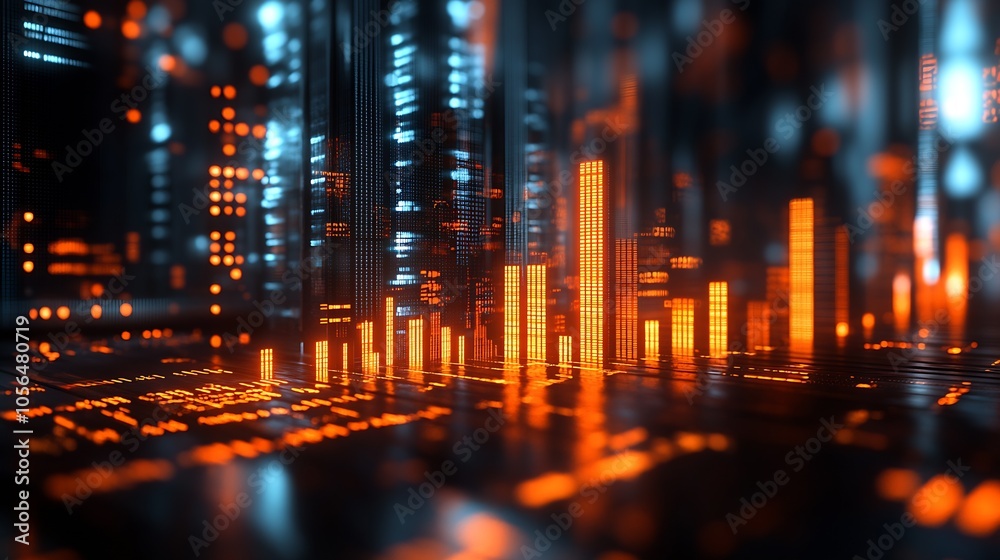 Aufkleber illuminated digital cityscape with futuristic neon lights showcasing modern technology and design : 