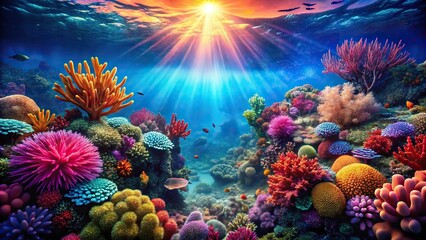 Obraz premium coral reef teeming with life and colors in the warm waters of the ocean, nature, vibrant, tropical