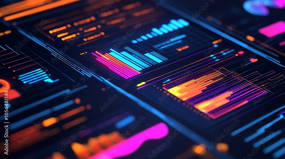 Fototapete Abstract Display of Digital Graphs and Data Visualizations in Modern Style : Generative AI