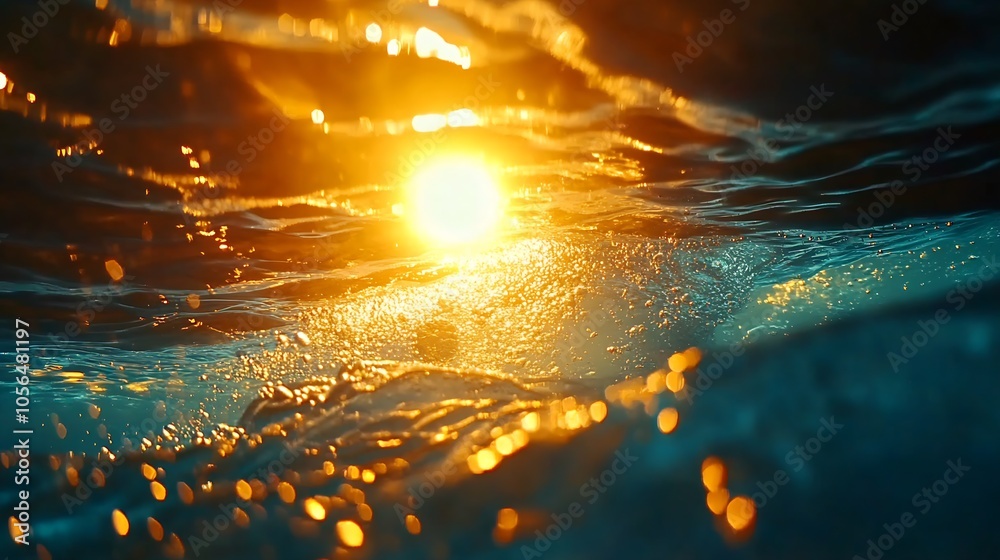 Poster sunset reflections on ocean waves captured in golden hour light : generative ai