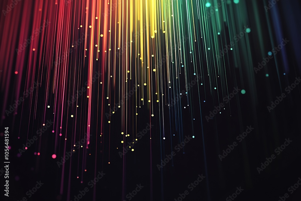 Aufkleber Dynamic Multicolored Lines in Dark Setting for Futuristic Digital Designs : Generative AI