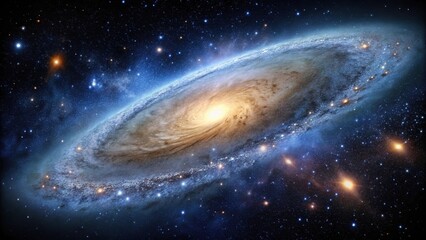 Fototapeta premium Dark matter galaxy with faint stars and galaxies in the distance, star system, faint stars, planetary body