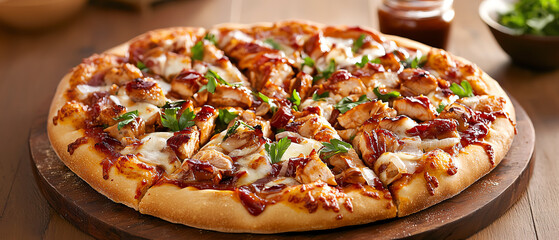 Indulge in rustic pizza delight with caramelized onions and bbq chicken for a flavorful feast