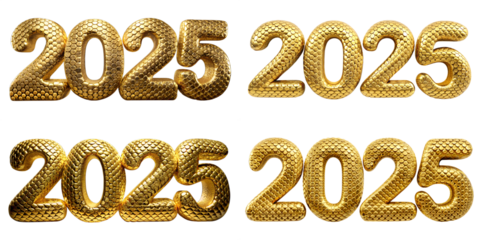 2025 Lettering made from golden snake scales isolated on transparent background PNG file. New year design. Snake concept