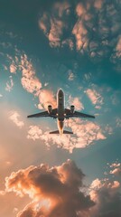 Airplane soaring with a large sky for copy space.