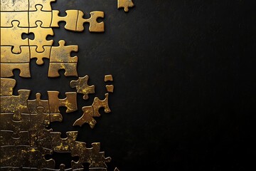 Gold Puzzle Pieces on Black Background