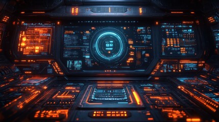 Obraz premium Futuristic dashboard with glowing interfaces and controls.