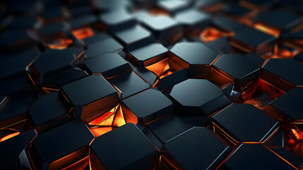 Obraz premium Abstract 3D Background with Black and Orange Polygons