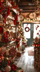 Fototapeta premium Christmas props and decorations visible from the back, emphasizing the festive cheer.