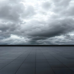 Gray Tiled Rooftop with Cloudy Sky Background