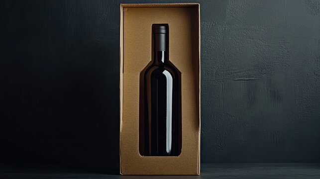 Elegant Wine Bottle in Cardboard Packaging on Dark Background