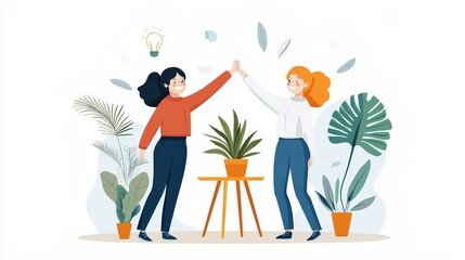 Colleagues high-fiving in an office, celebrating a successful partnership.