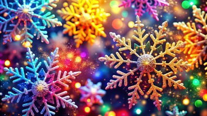 Vibrant holiday backdrop featuring snowflakes, perfect for celebrating New Year and festive events, capturing the joyful spirit of the season in a colorful design.