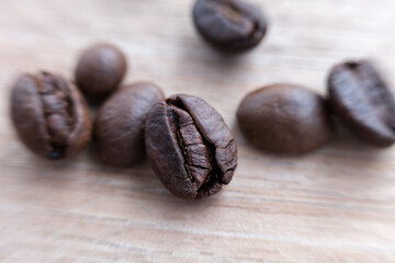 macro photo of coffee beans with selective focus. Photos can explain the condition of good and bad coffee beans