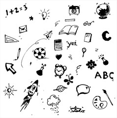 Vector illustration of chalkboard scribbles, logo of children's drawings and scribbles on a chalkboard