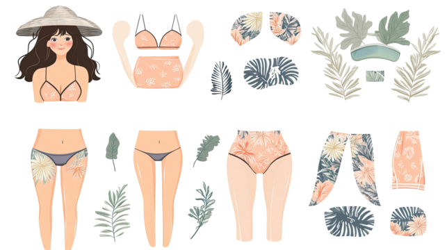 Collection of Women's Swimwear and Tropical Accessories for Summer Generative AI