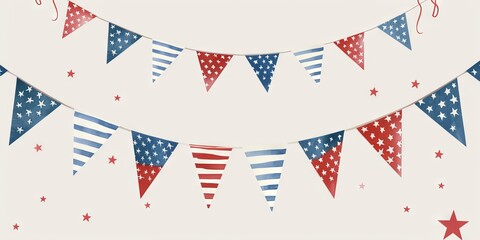 Fototapeta premium Festive indoor Memorial Day party with patriotic bunting and banners.