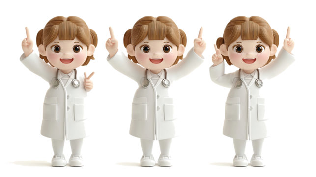 Smiling Female Doctors With Raised Fingers in Cheerful Cartoon Style Generative AI