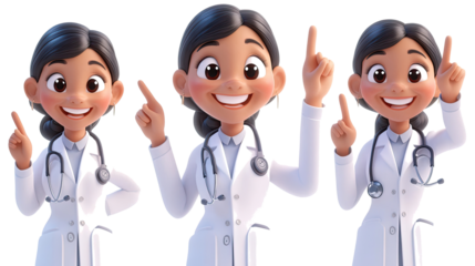 Smiling Female Doctors With Raised Fingers in Cartoon Style Collection Generative AI