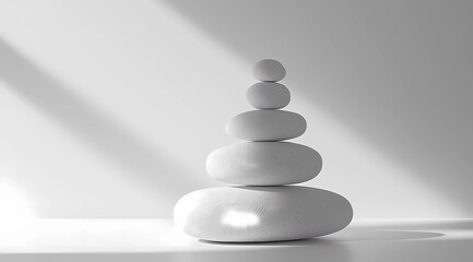 Balanced Zen Stone Stack on White Background