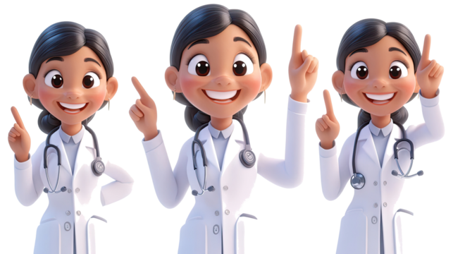 Smiling Female Doctors With Raised Fingers in Cartoon Style Collection Generative AI - Powered by Adobe