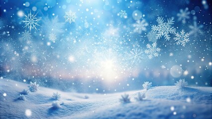 Naklejka premium Softly falling snowflakes gently cover the frosty landscape with delicate white and pale blue hues, soft flakes, snowfall