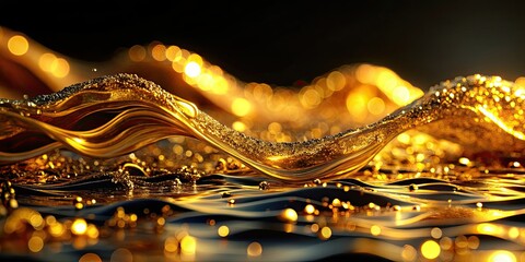 Abstract Gold Waves on Black Background - Tilt-Shift Photography for Elegant Artworks