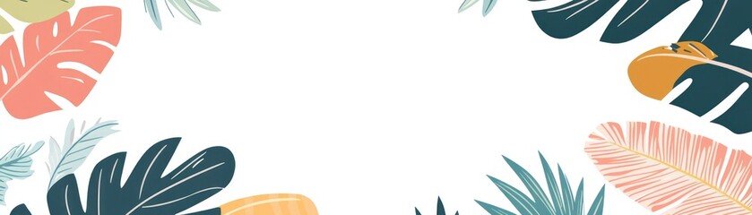 Obraz premium A decorative border featuring tropical leaves in soft colors.