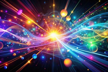 Abstract Night Photography of Flowing Digital Light Patterns with Vibrant Glow in Dark Backdrop