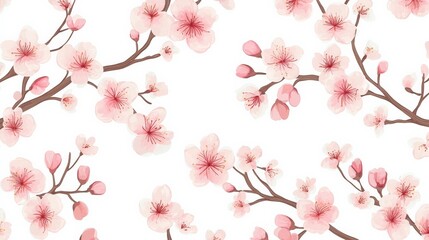 Naklejka premium Cherry Blossom Pattern on White Background
